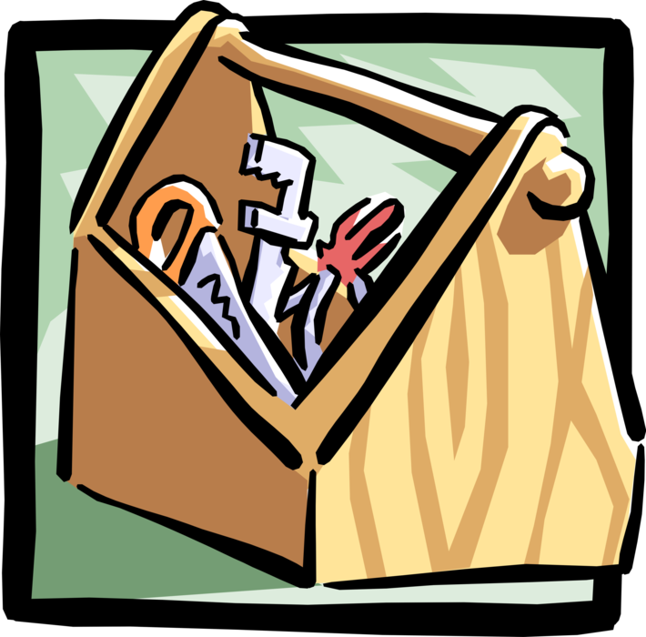 Vector Illustration of Toolbox, Toolkit, Tool Chest or Workbox Organizes and Carries Tools