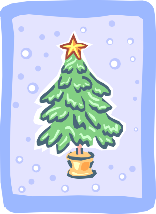 Vector Illustration of Potted Christmas Tree in Snow