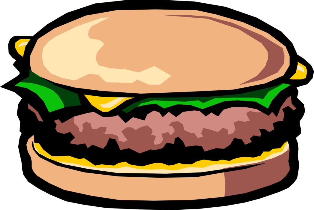 Vector Illustration of Fast Food Hamburger Meal in Bun