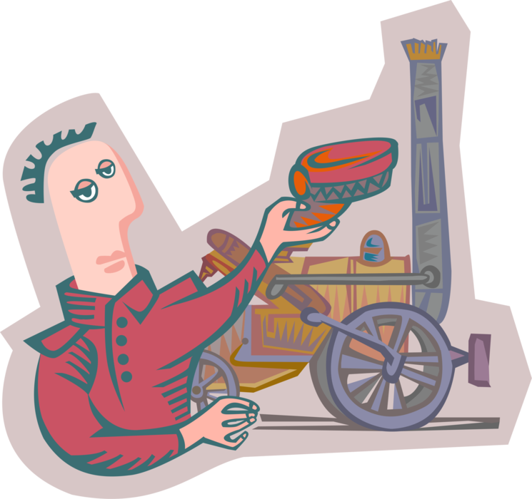 Vector Illustration of Industrial Age Steam Engine Train Engineer