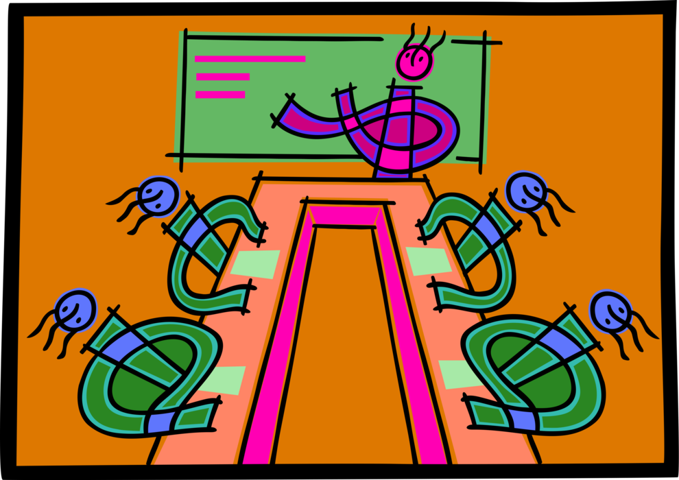 Vector Illustration of Boardroom Presentation with Sales Chart Diagram or Graph