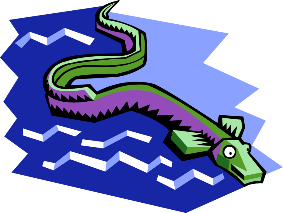 Vector Illustration of Aquatic Marine Eel-Like Marine Sea Creature Swimming