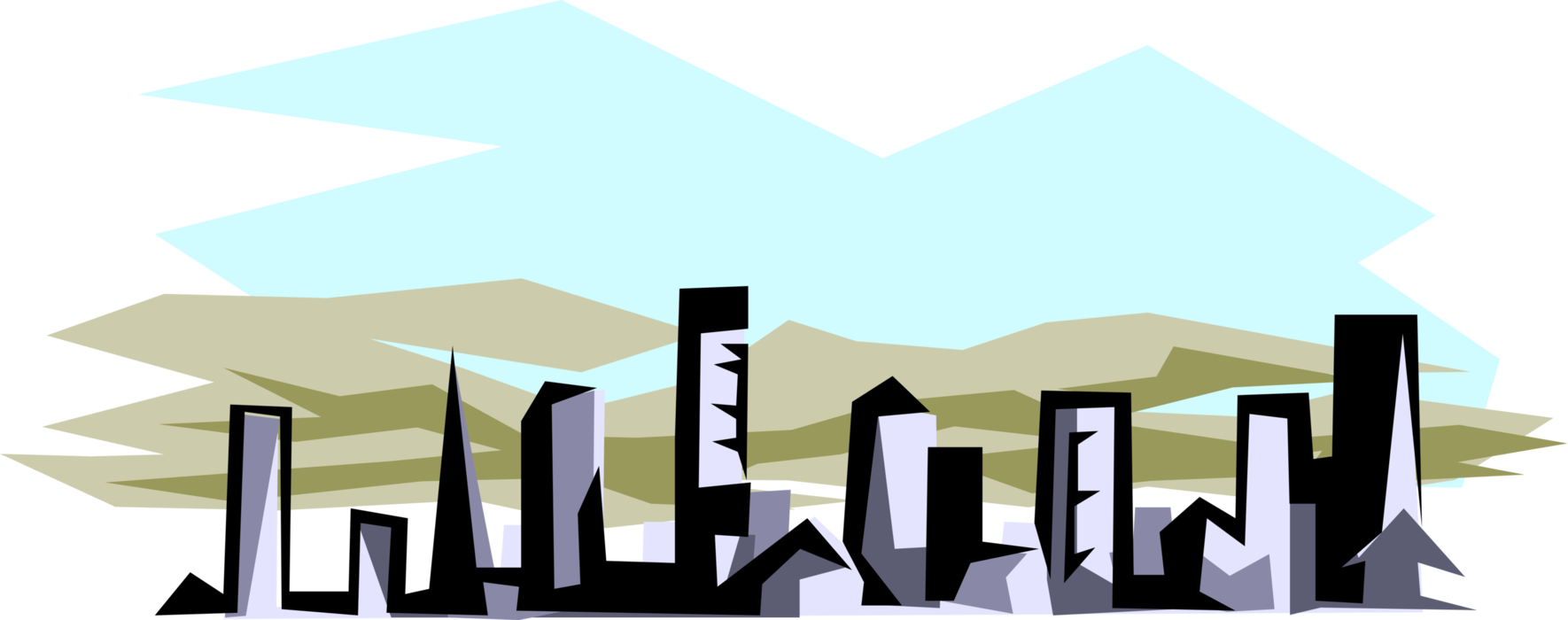 Vector Illustration of Urban Metropolitan City Skyline with Tall Buildings
