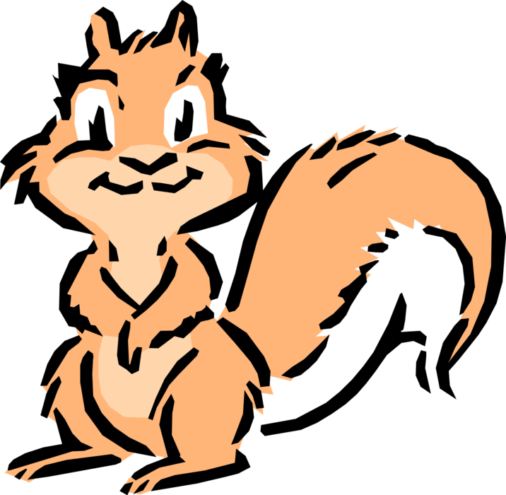 Vector Illustration of Cartoon Arboreal, Bushy-Tailed Rodent Squirrel