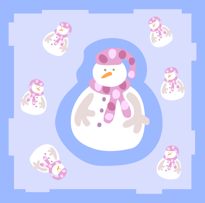 Vector Illustration of Snowman Anthropomorphic Snow Sculpture with Carrot Nose and Warm Scarves