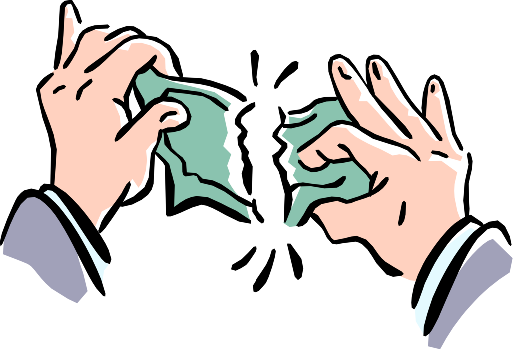 Vector Illustration of Hands Tearing Dollar Bill Money Apart