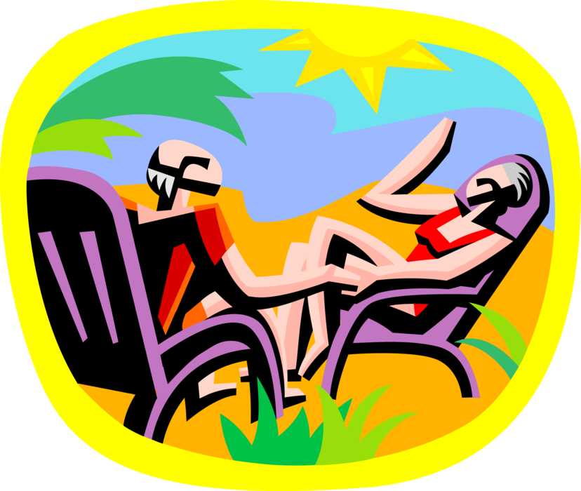 Vector Illustration of Summer Vacation Couple Relaxing by the Beach