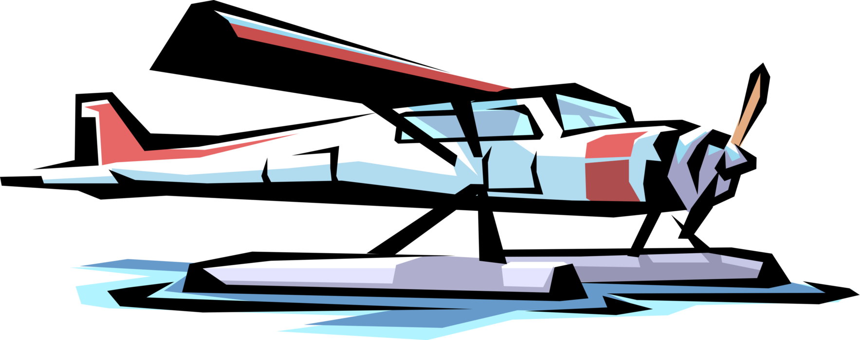 Vector Illustration of Floatplane or Float Plane Seaplane with Pontoons Providing Buoyancy