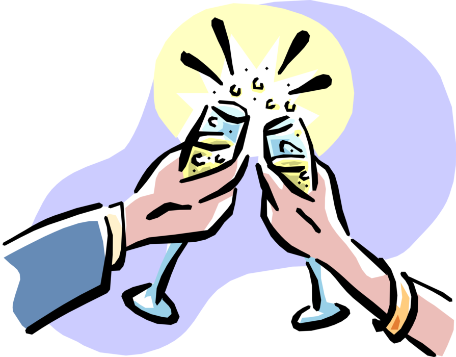 Vector Illustration of Hands Join Glasses to Make Toast with Champagne Alcohol Beverage