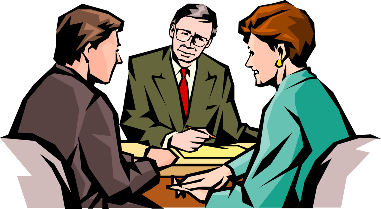 Vector Illustration of Husband and Wife Discuss Financial Planning with Advisor
