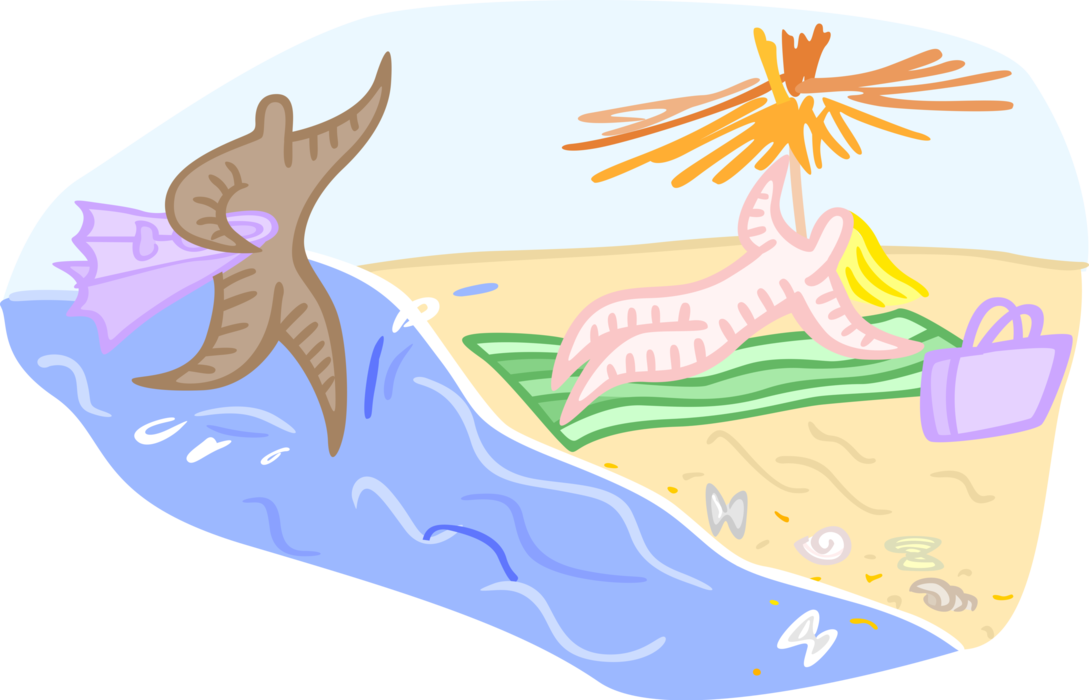 Vector Illustration of Lounging on the Beach with Swimmer