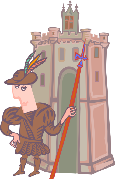 Vector Illustration of Middle Ages Medieval Guard Protects Castle