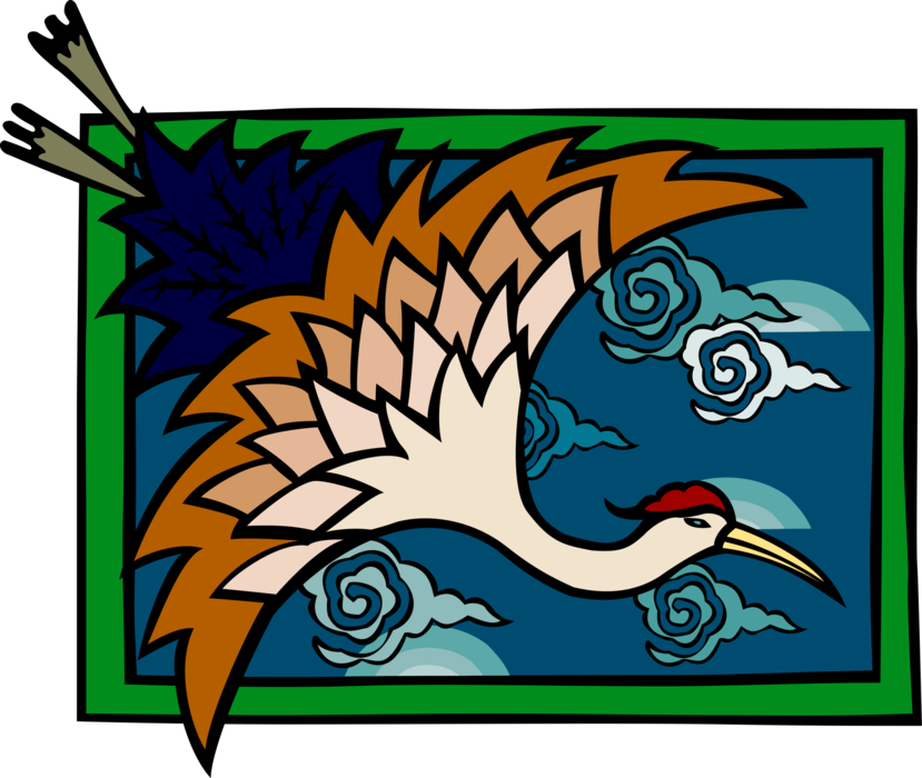 Vector Illustration of Heron Crane Bird in Flight