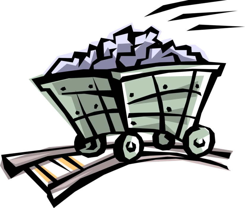 Vector Illustration of Mining Industry Mineral Wagon or Coal Truck on Rails