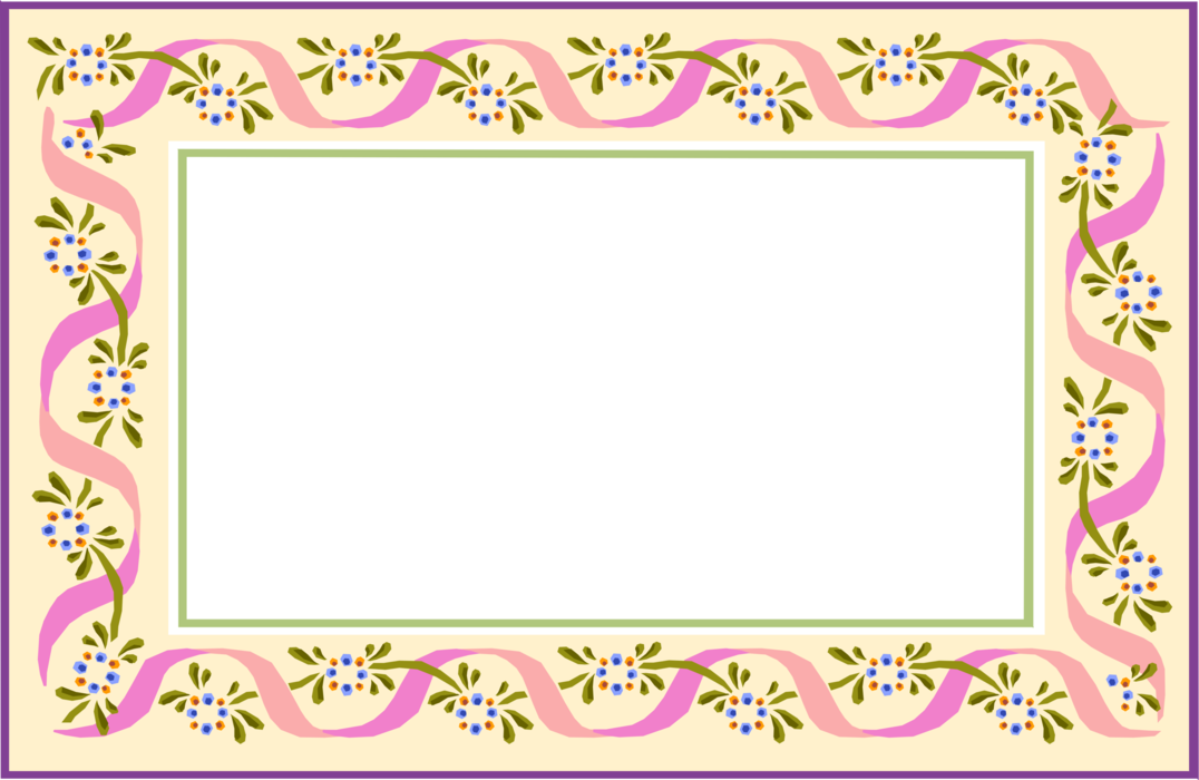 Vector Illustration of Pink Ribbon with Flowers and Leaves Border Frame