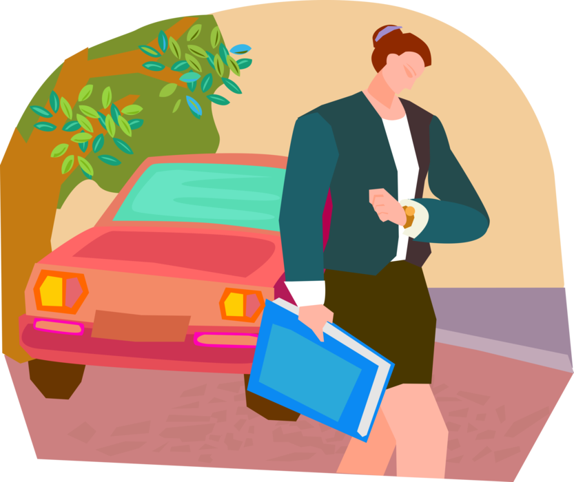 Vector Illustration of Businesswoman Running Late for Appointment Meeting