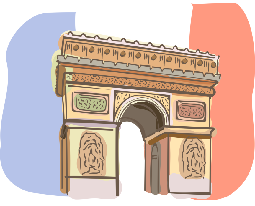 Vector Illustration of Arc de Triomphe Triumphal Arch of the Star Famous Monument, Place Charles de Gaulle, Paris, France