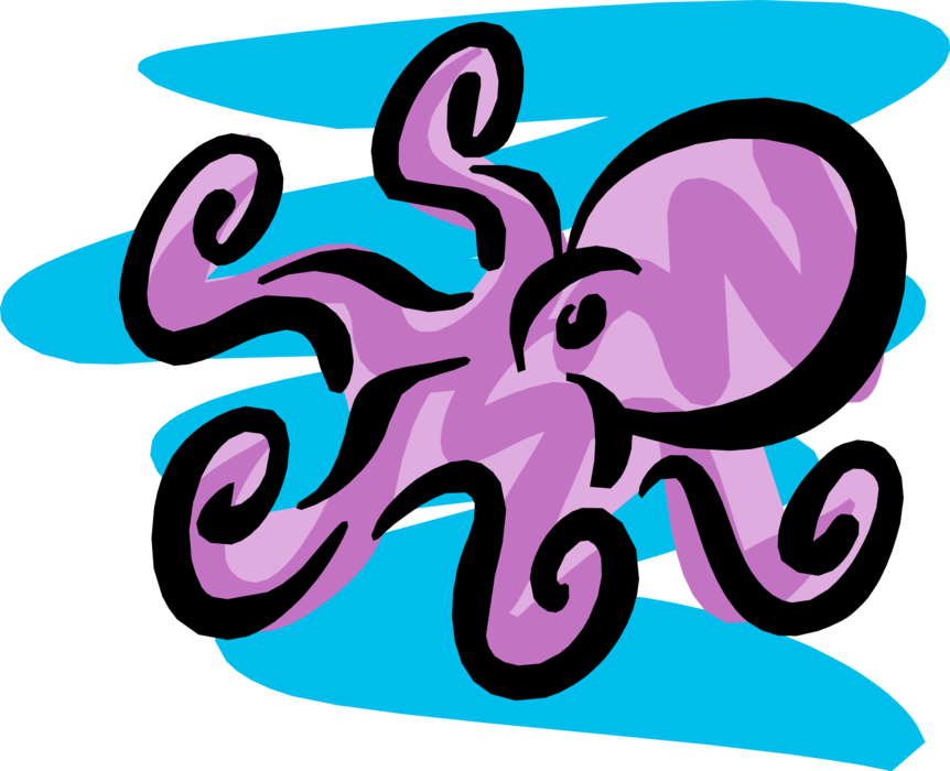 Vector Illustration of Giant Purple Octopus Cephalopod Mollusc or Mollusk