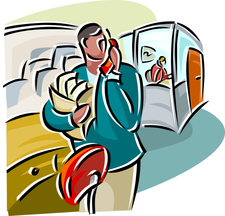 Vector Illustration of Businessman on Telephone in Office