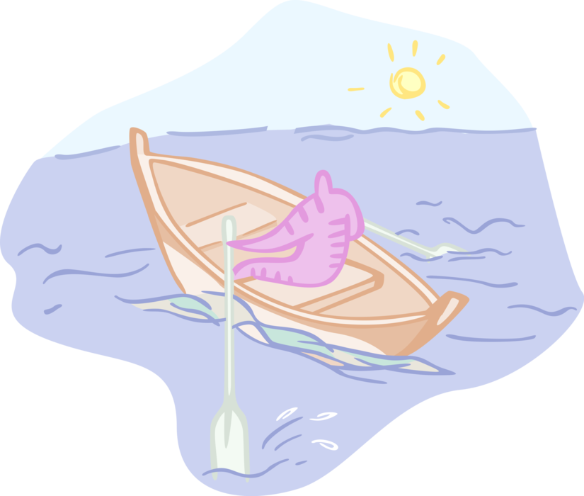 Vector Illustration of Rowing Boat with Oars on Water