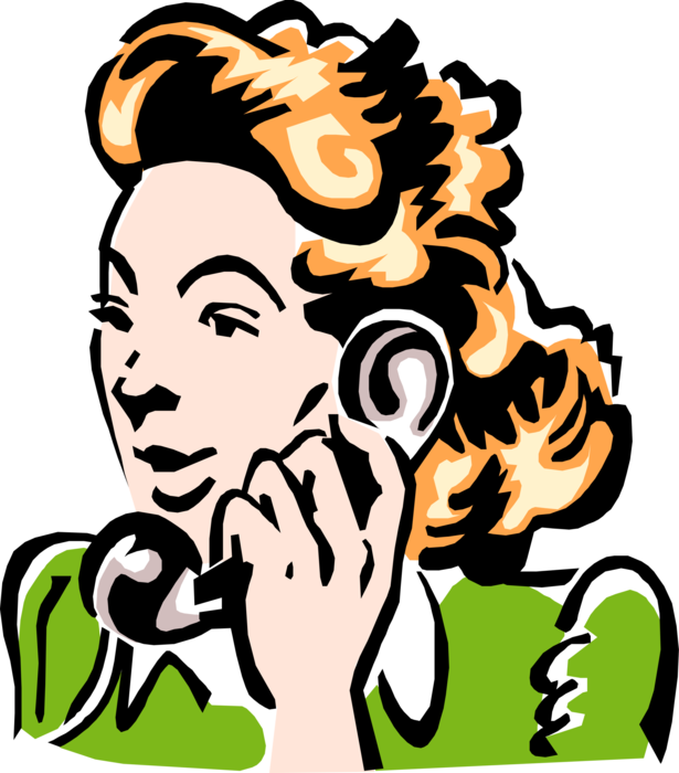 Vector Illustration of 1950's Vintage Style Young Woman on Phone with Boyfriend