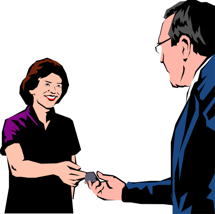 Vector Illustration of Woman Presents Credit Card to Retail Sales Associate