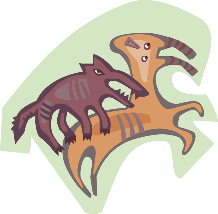 Vector Illustration of African Hyena or Hyaena Attacks Antelope