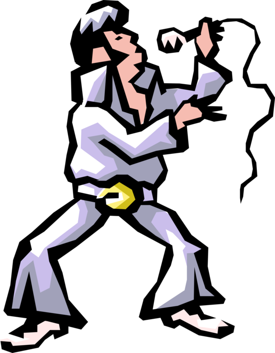 Vector Illustration of Elvis Presley Impersonator Sings with Microphone