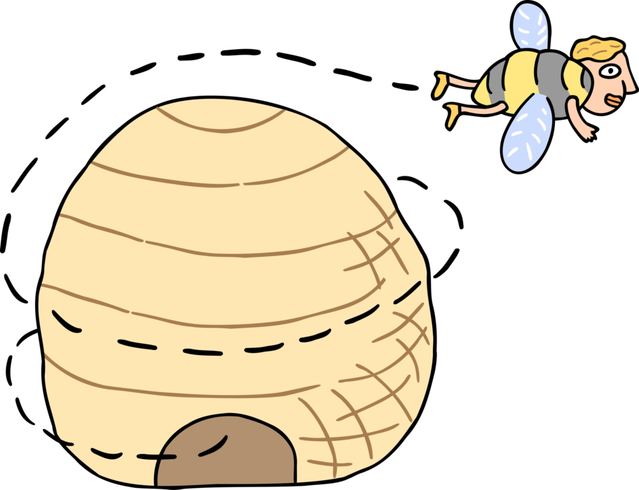 Vector Illustration of Busy As Honeybee Bumblebee Bee with Hive
