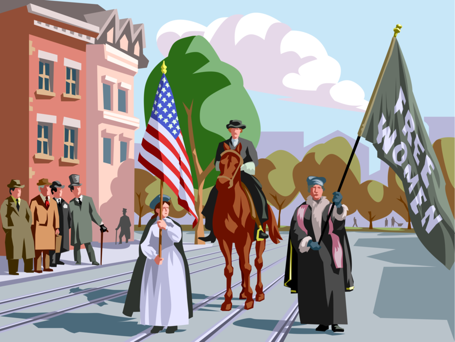 Vector Illustration of Women's Suffrage Political Franchise Right to Vote March