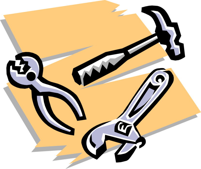 Vector Illustration of Hammer, Pliers and Adjustable Wrench