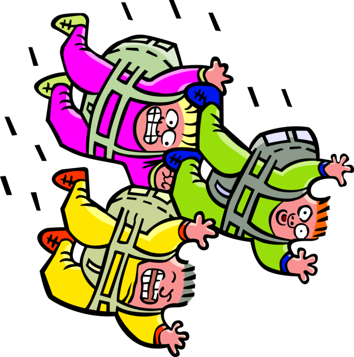 Vector Illustration of Three Skydivers Falling to Earth