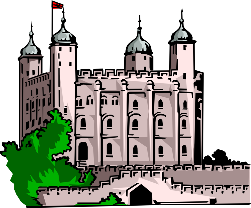 Vector Illustration of Tower of London, Historic Castle on Banks of River Thames, London, England