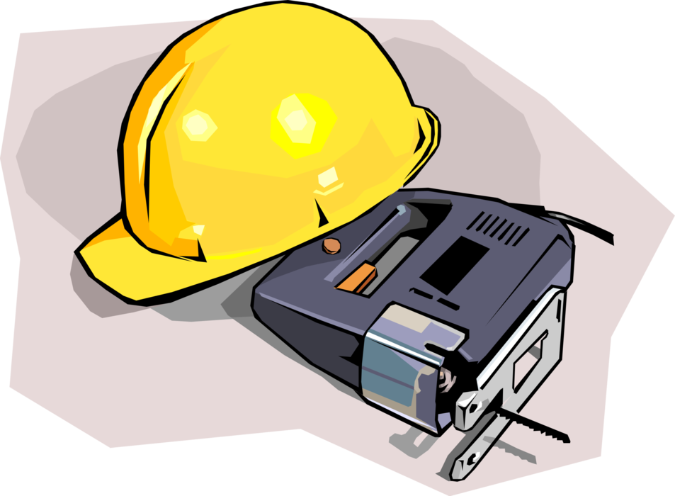 Vector Illustration of Construction Industry Hard Hat with Electric Jigsaw