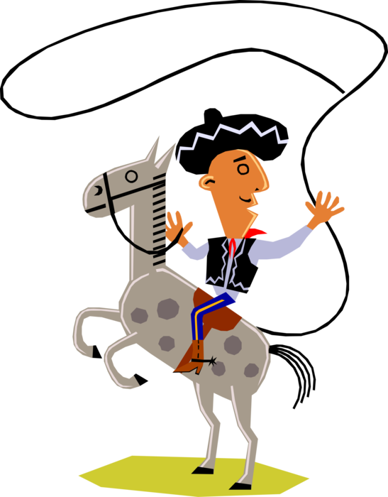 Vector Illustration of Spanish Mexican Equestrian Rider with Sombrero on Horseback