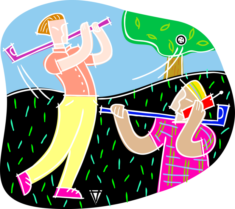 Vector Illustration of Interrupting Golf Game to Make Phone Call