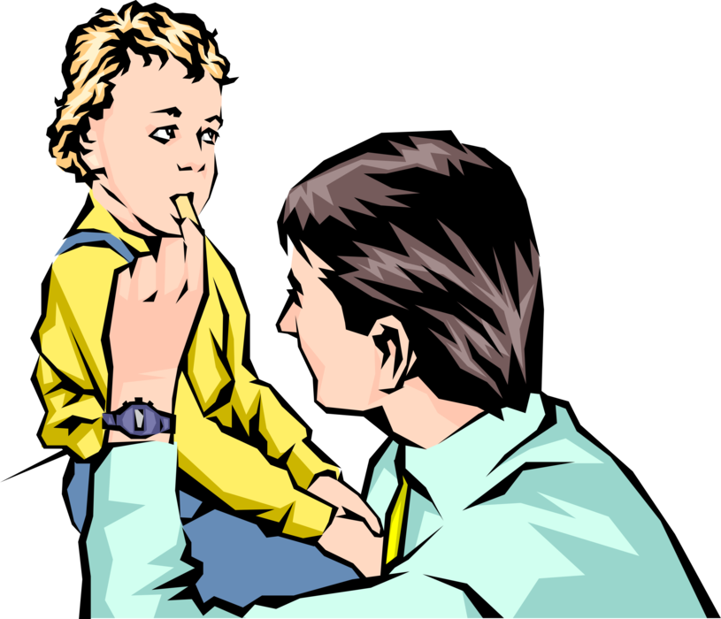 Vector Illustration of Doctor with Young Patient Uses Tongue Depressor to Check Throat