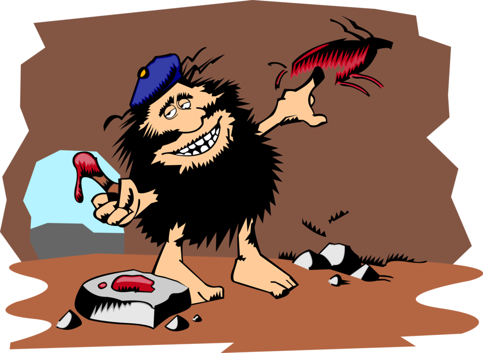 Vector Illustration of Prehistoric Neanderthal Stone Age Caveman Artist Creates Cave Drawing