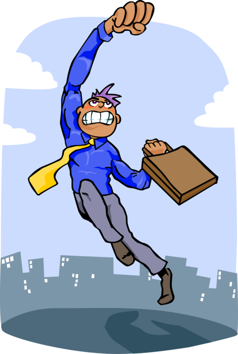 Vector Illustration of Businessman Super Hero or Superhero Flies into Action