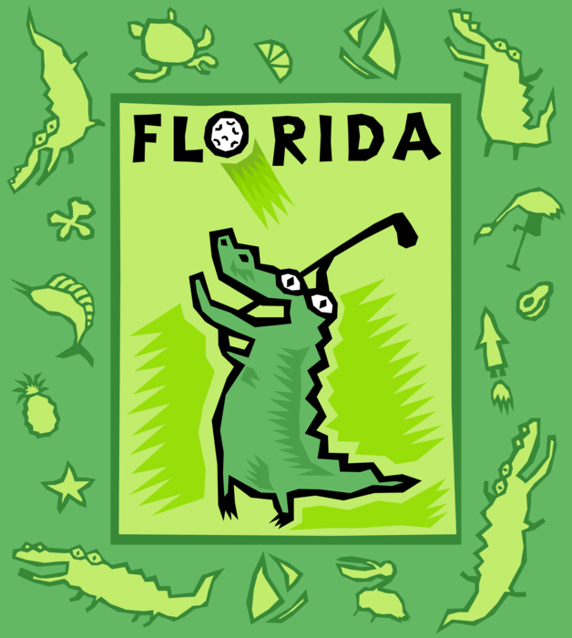 Vector Illustration of Florida Famous for Great Golfing and Alligator Reptiles