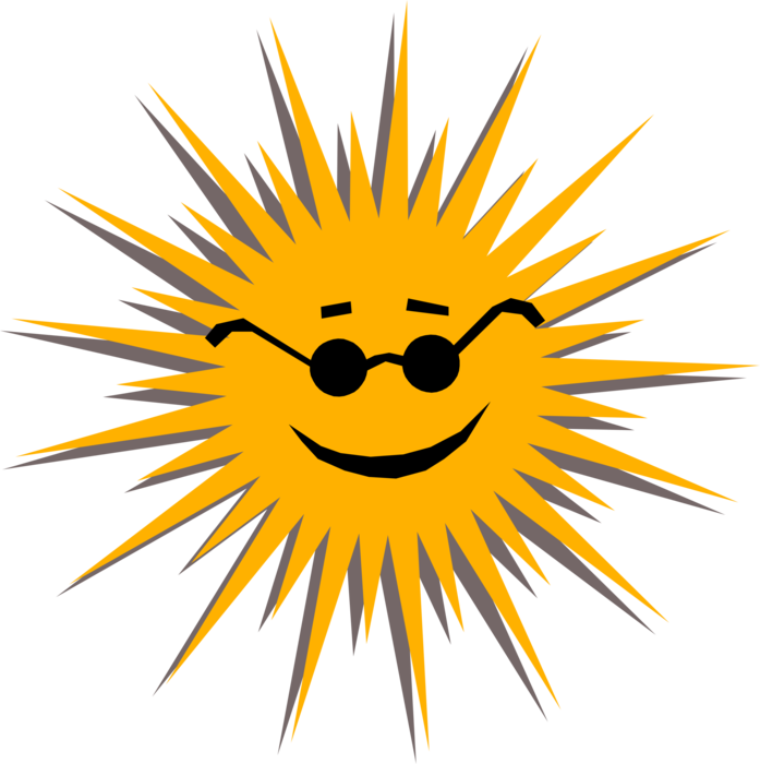 Vector Illustration of Personified Sun Smiles with Full Sunshine