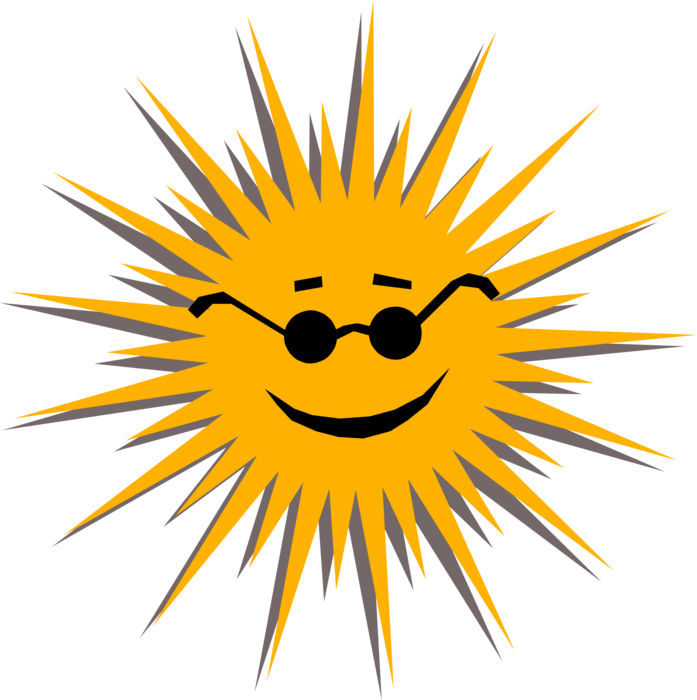 Vector Illustration of Personified Sun Smiles with Full Sunshine