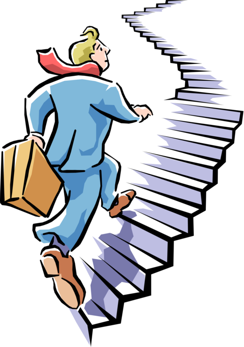 Vector Illustration of Businessman Climbing Stairs to the Top