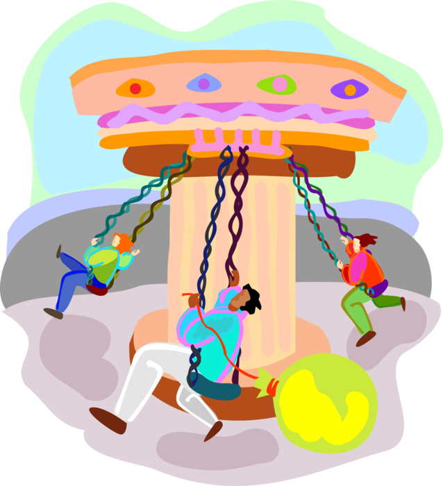 Vector Illustration of Kids on Amusement Park Swing Ride