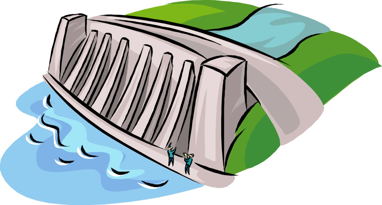 Vector Illustration of Hydroelectric Power Generation Dam Facility