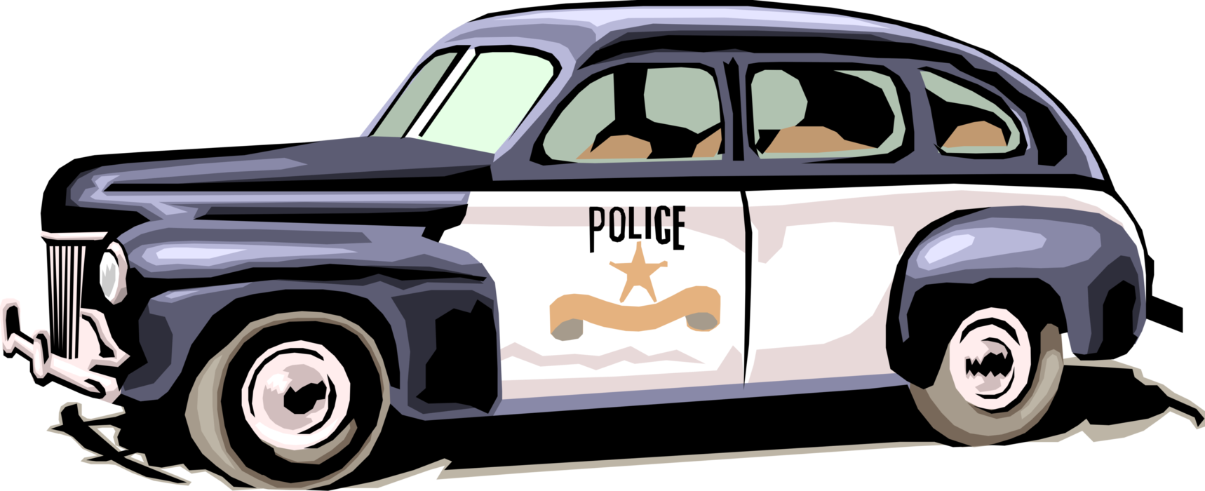 Vector Illustration of Vintage Police Car Cruiser Squad Car Automobile Motor Vehicle