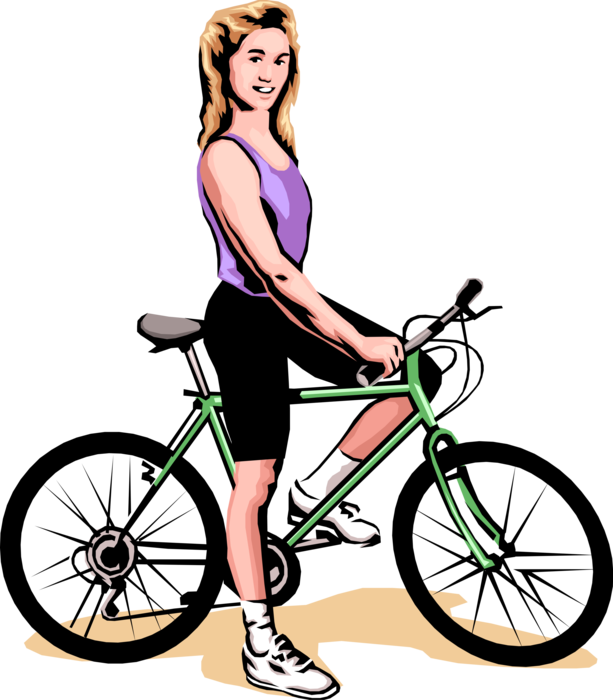 Vector Illustration of Female Cyclist Rides Bicycle for Exercise Workout