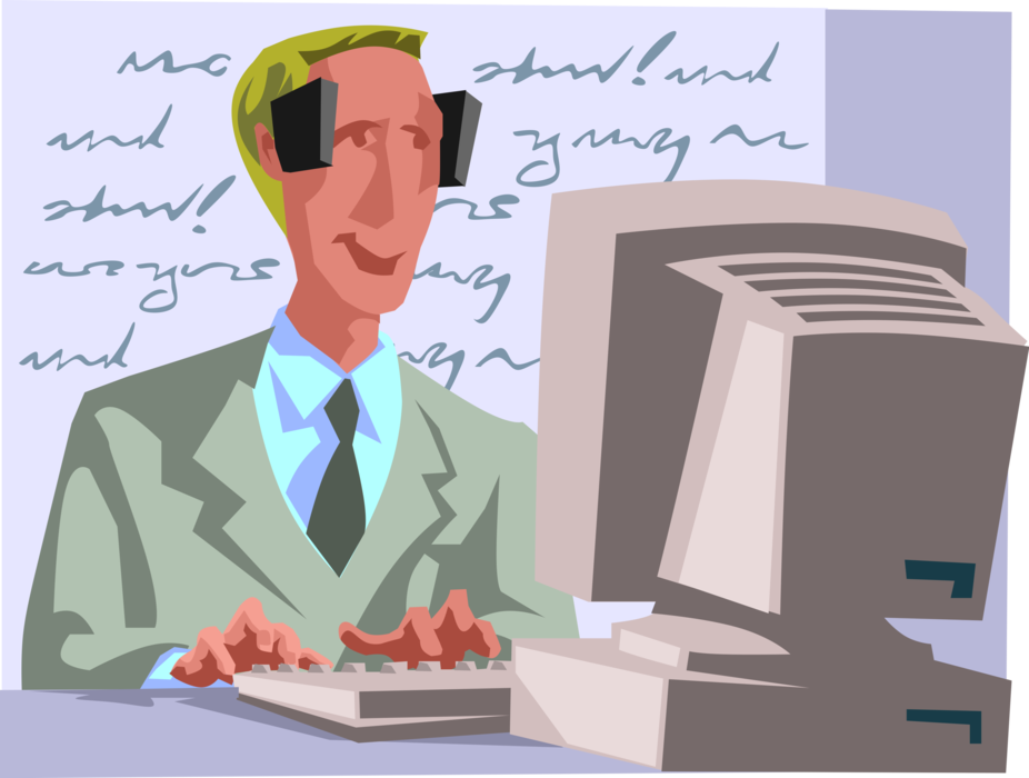 Vector Illustration of Office Worker Inputting Data at Computer