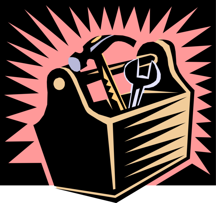 Vector Illustration of Toolbox, Toolkit, Tool Chest or Workbox Organizes and Carries Tools