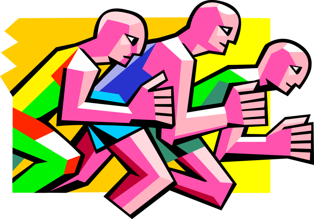 Vector Illustration of Three Track and Field Runners Running in Race